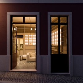 mosaico hidraulico com o padrão Quadrados e Quadrados P aplicado no pavimento de uma casa em Lisboa num projecto da autoria do Appleton Domingos Arquitectos