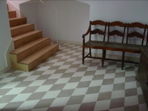 mosaico hidráulico aplicado em herringbone no showroom da Projecto Mosaico em Sintra