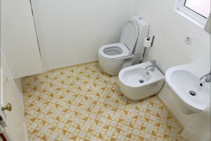 mosaico hidráulico da Projecto Mosaico ref Estrela 4C no piso duma casa de banho projectada pelo arquitecto António Pedro Louro